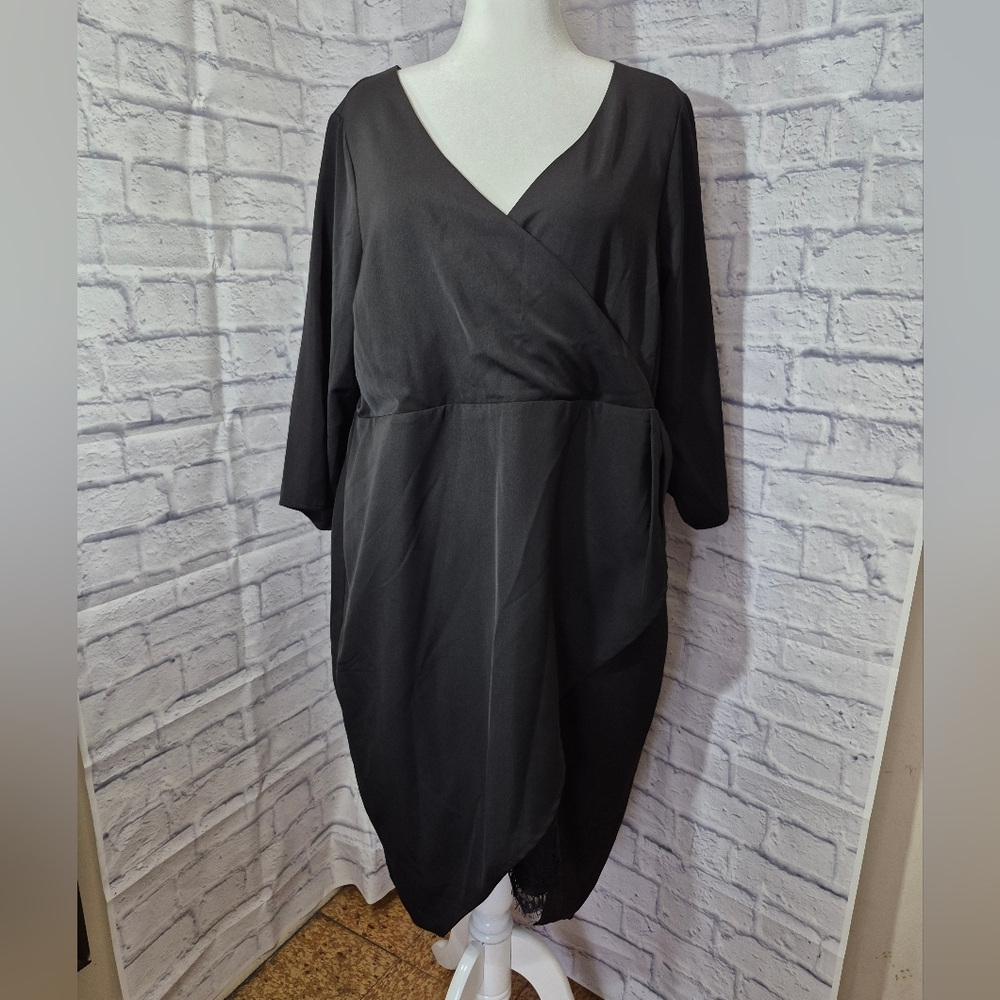 Torrid Insider Collection - Black Wrap Dress With Lace Underlay